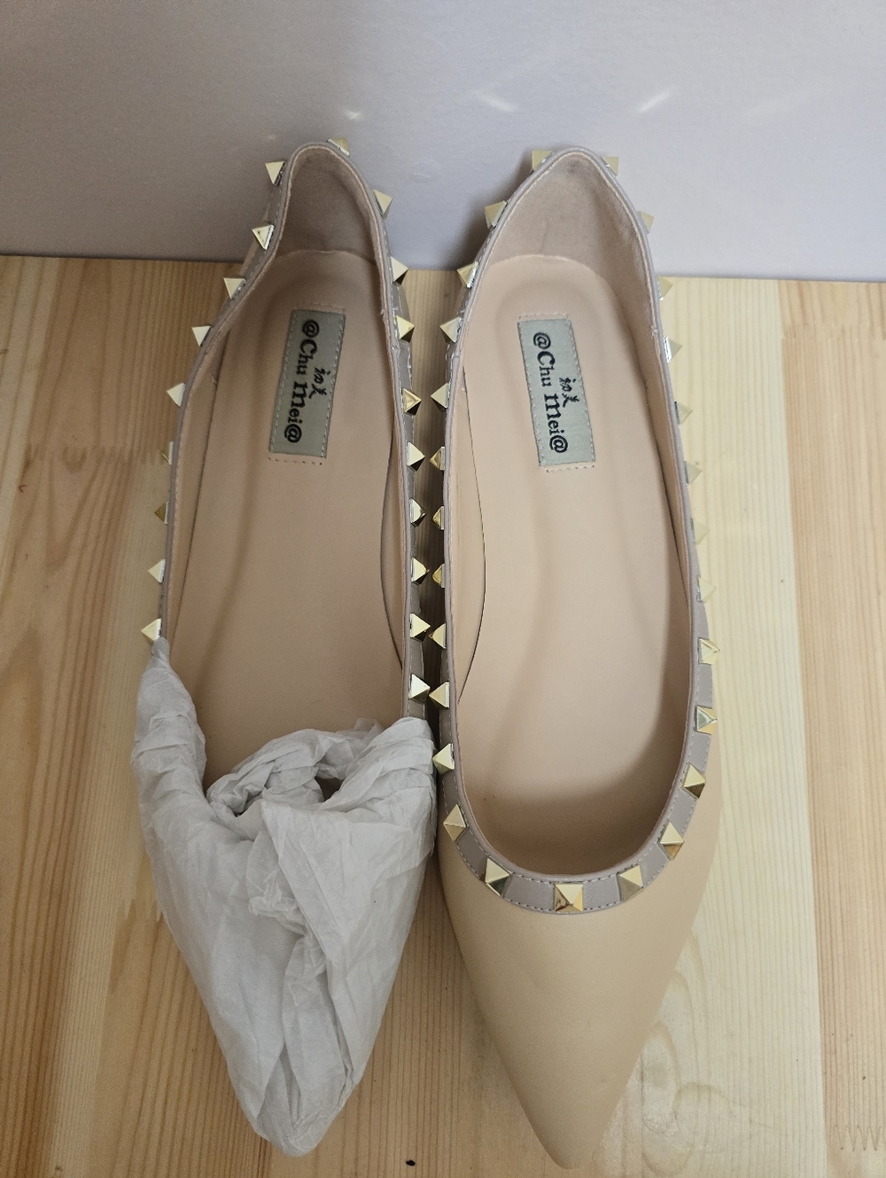Nude Studded Ballet Flats Size Us 12